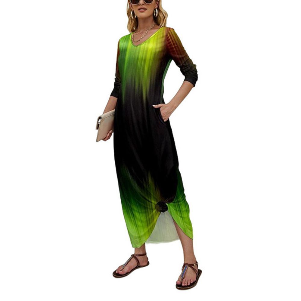 Sucrefas Green & Yellow Abstract Pocket Maxi Dress Size 4X